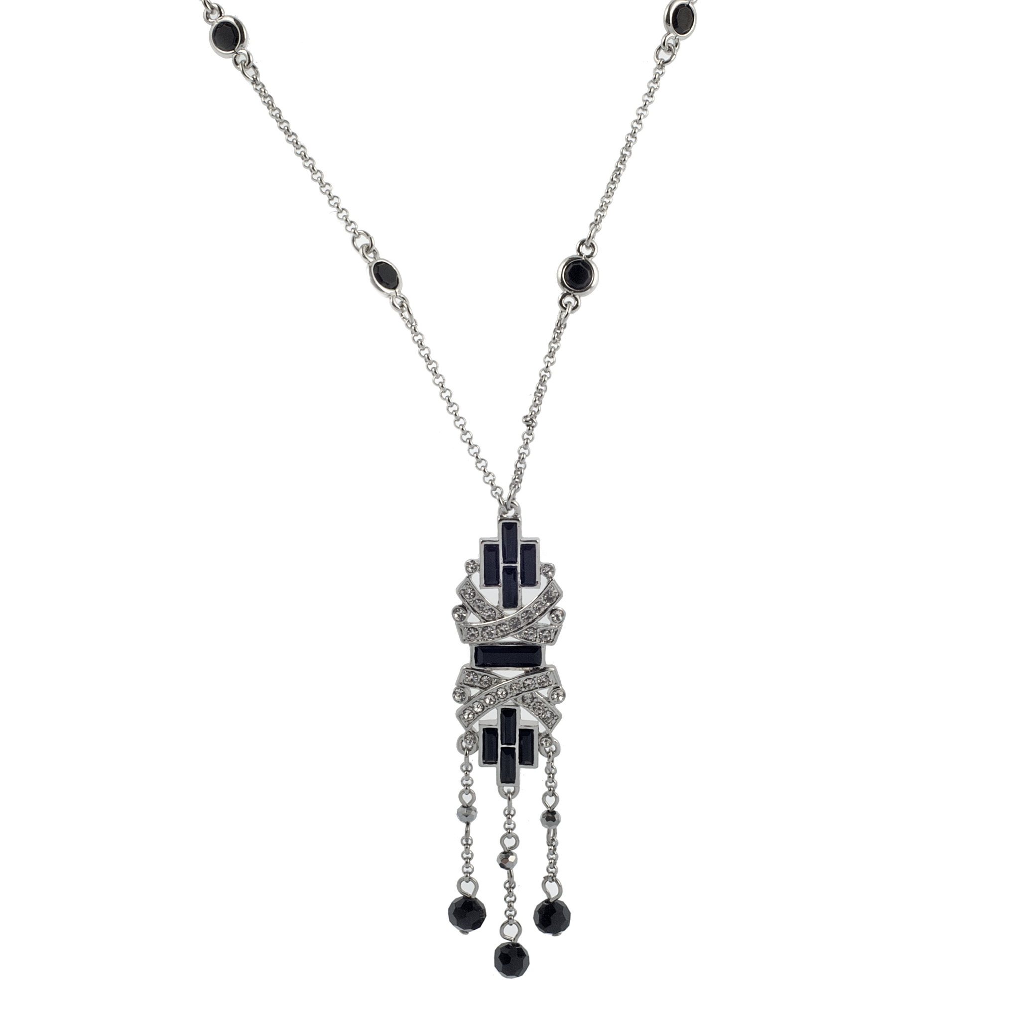 Art Deco Black and Crystal Necklace - KJKStyle