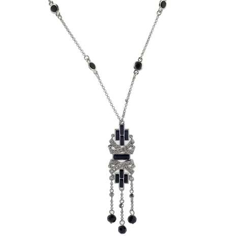 Art Deco Black and Crystal Necklace - KJKStyle
