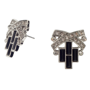 Black and Crystal Deco Post Earring - KJKStyle