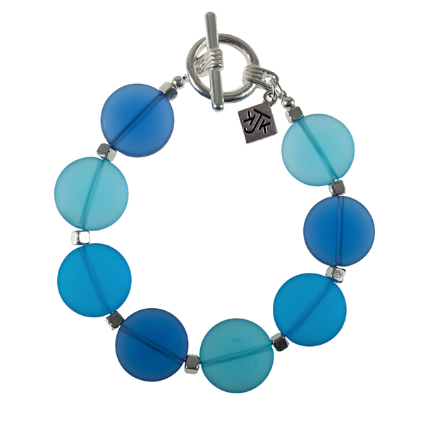 Cool Blues Recycled Frosted Glass Coin Bracelet - KJKStyle