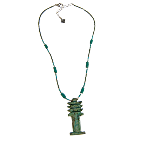Egyptian Djet Tower and Afghani Turquoise Necklace - KJKStyle