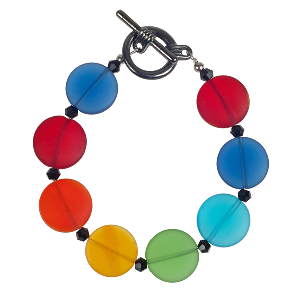 Frosted Recycled Glass Coin Bracelet - KJKStyle