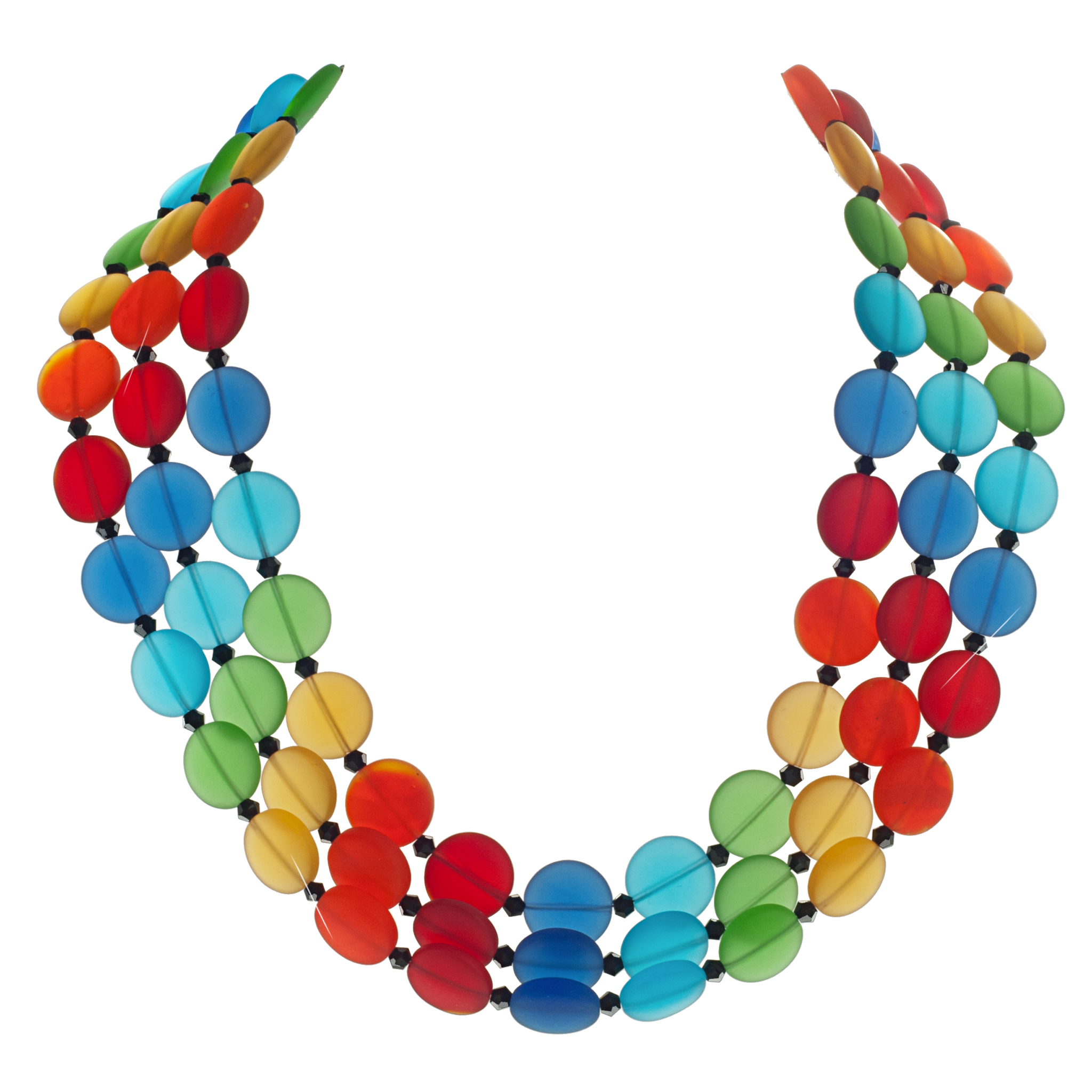 3-Strand Rainbow Recycled Frosted Glass Coin Choker
