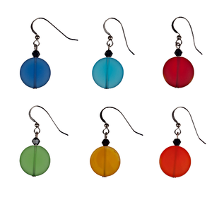 Frosted Recycled Glass Coin Earrings - KJKStyle