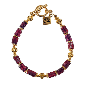 Carved Garnet & Decorative Gold Bracelet