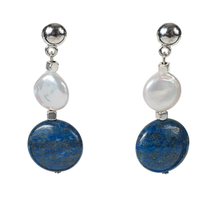 Lapis & Cultured Pearl Coin Earring