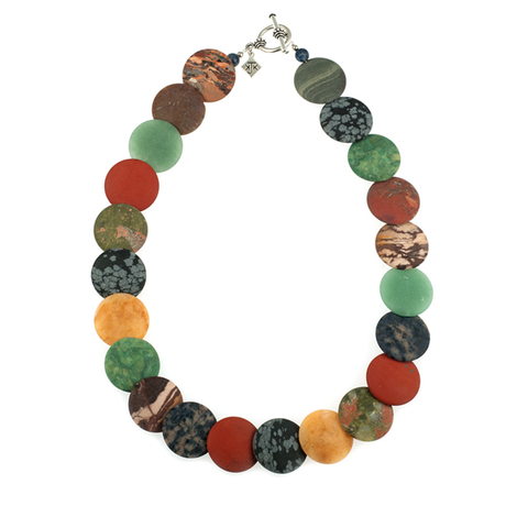 Large Matte Stone Overlapping Disc Necklace - KJKStyle