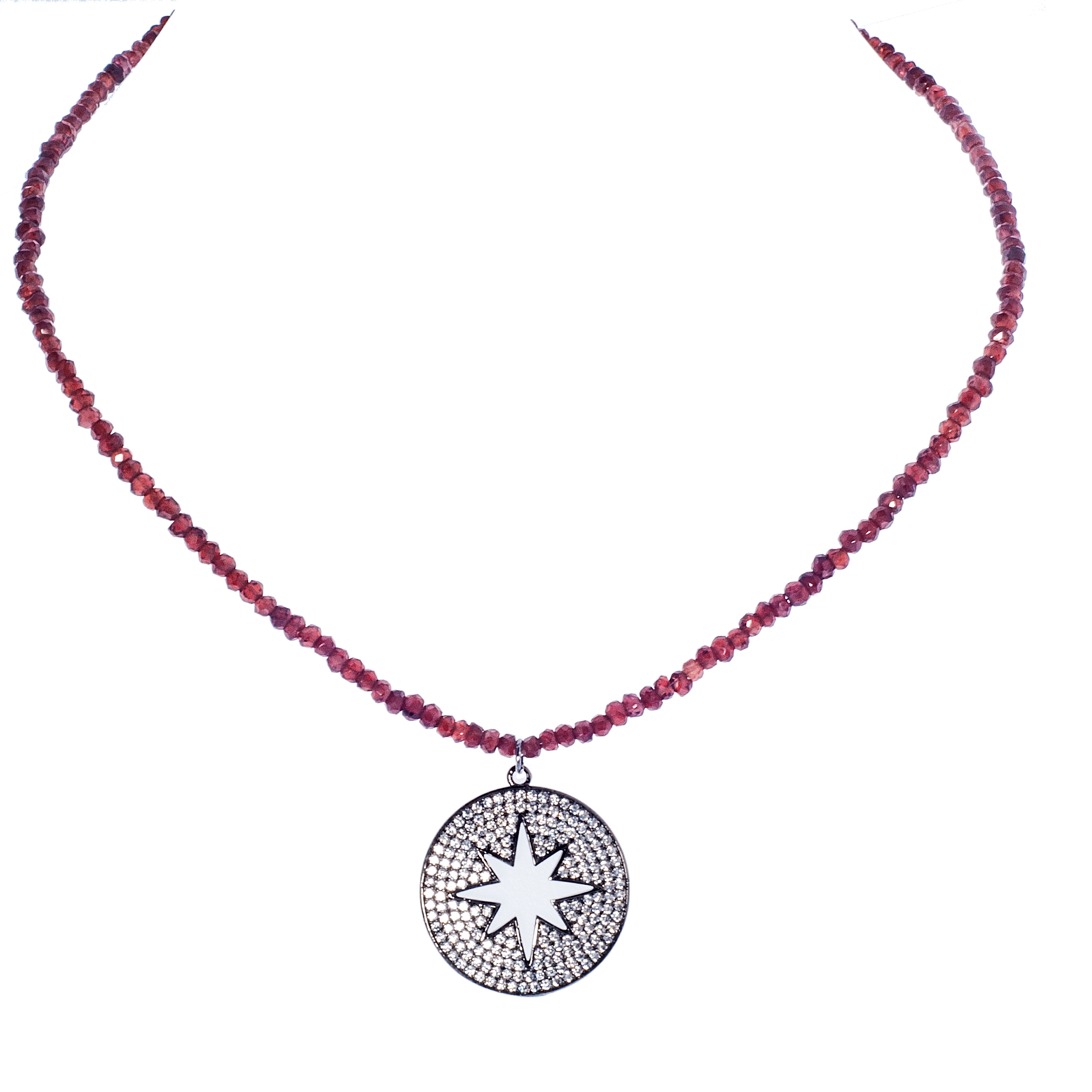 Crystal Pavé Starburst Medallion & Faceted Garnet - KJKStyle