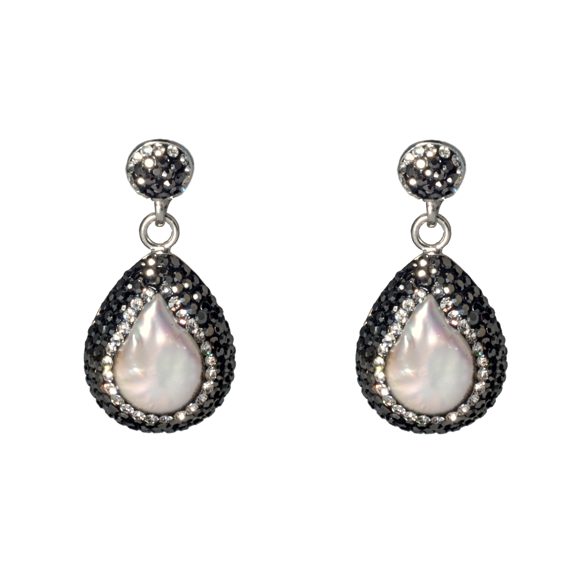 Sterling Pave Post With Genuine Pearl Earring