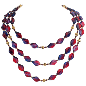 Three-Strand Glass Twisted Glass And Garnet Necklace