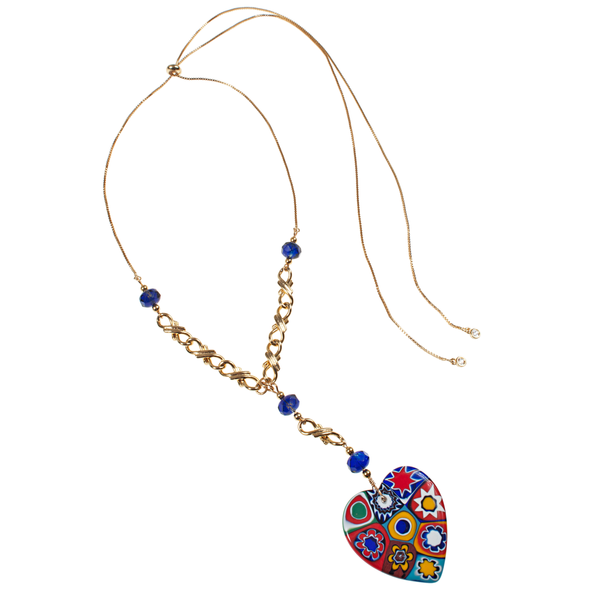 Colorful Murano Millefiori Glass Heart Adjustable Necklace - KJKStyle
