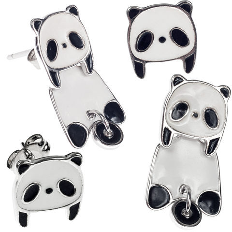 Enameled Sterling Panda Earring - 2 Part Set! - KJKStyle